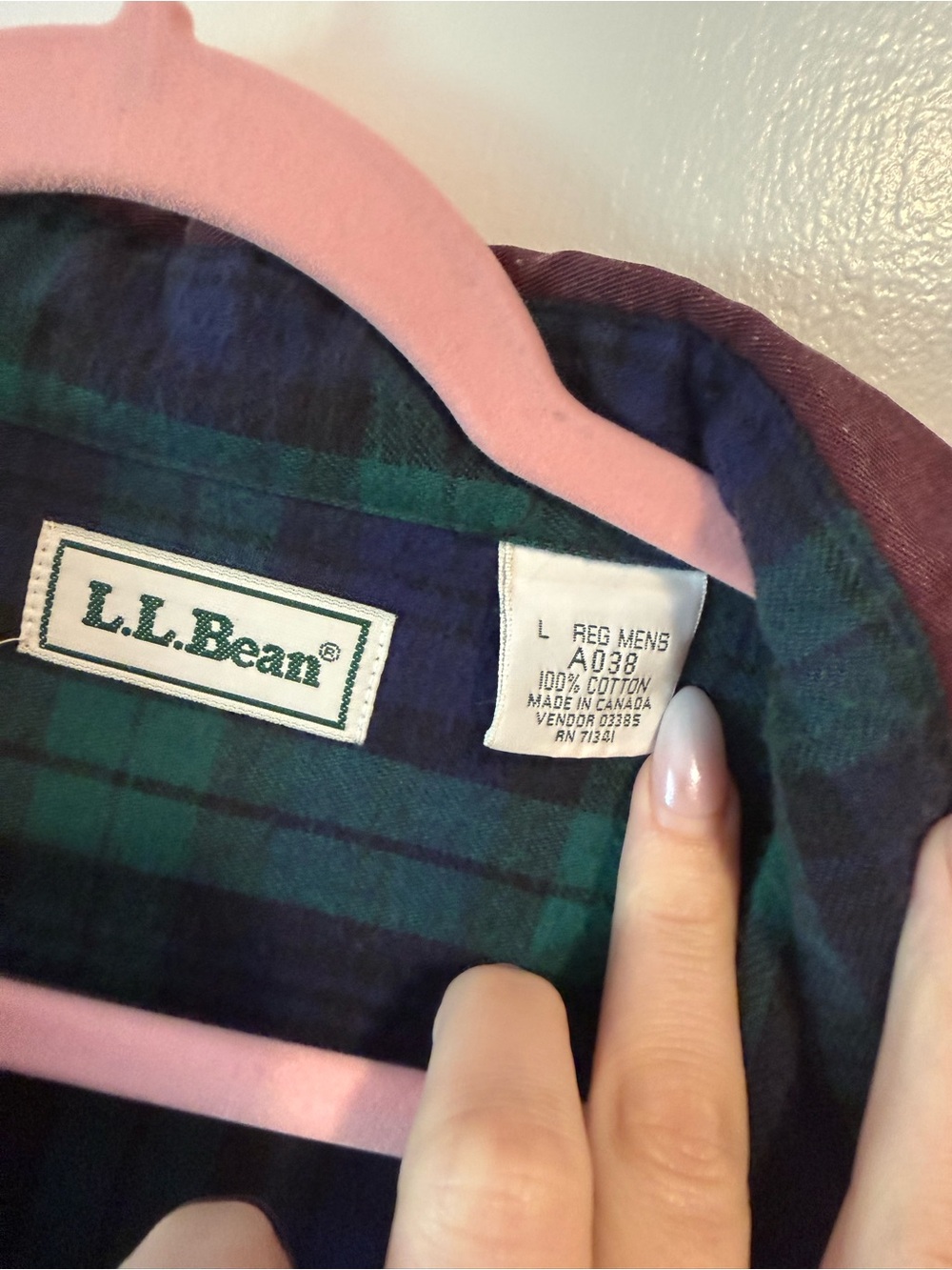 L.L. Bean Burgundy Shirt Jacket with Green & Navy Plaid Lining - Picture 4 of 5